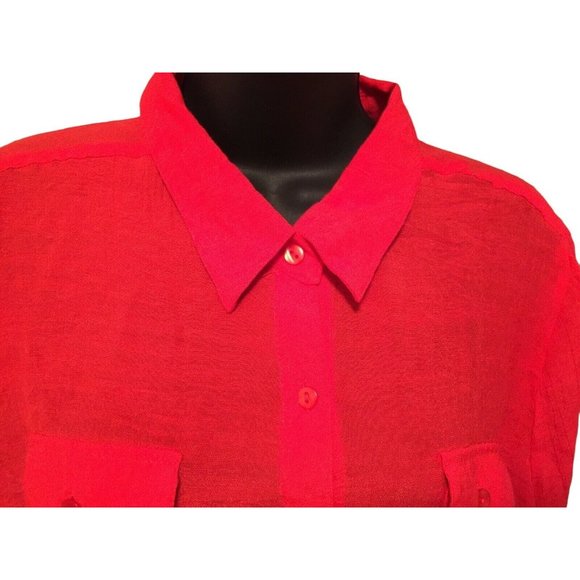 Mystique Aura Blouse Womens Petite XL PXL Coral Pink Top Long Sleeve Semi Sheer - Picture 2 of 7